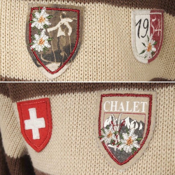 CAMPAGNOLO Brown Wool Blend Ski Theme Patches 1/4 Zip Sweater Vintage - Picture 4 of 7